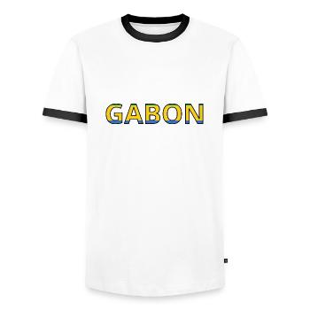 Flag of Gabon - Men's Ringer Shirt - white/black - Front - AI Model Female 172 light (172cm) & AI Model Male 178 dark (178cm)