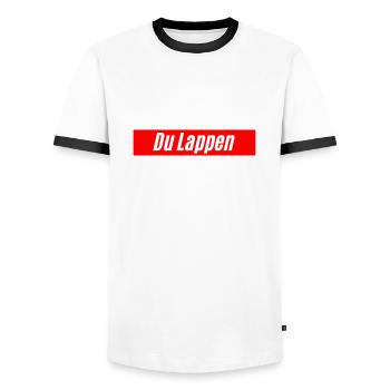 Vous êtes un chiffon, l’insulte comme le dessein - T-shirt contrasté Homme - blanc/noir - Devant - AI Model Female 172 light (172cm) & AI Model Male 178 dark (178cm)
