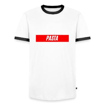Les pâtes, votre plat préféré est les pâtes - T-shirt contrasté Homme - blanc/noir - Devant - AI Model Female 172 light (172cm) & AI Model Male 178 dark (178cm)
