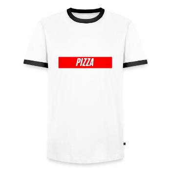 Pizza, dein Lieblingsessen aus Italien - Männer Kontrast-T-Shirt - Weiß/Schwarz - Vorne - AI Model Female 172 light (172cm) & AI Model Male 178 dark (178cm)
