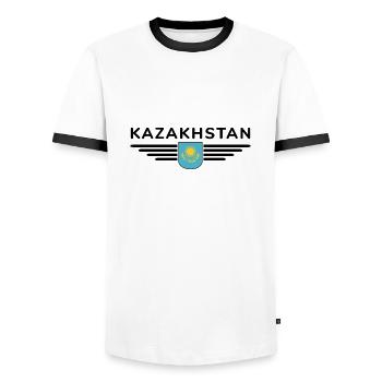 Kazakhstan Design – Steppe and Tradition - Men's Ringer Shirt - white/black - Front - AI Model Female 172 light (172cm) & AI Model Male 178 dark (178cm)