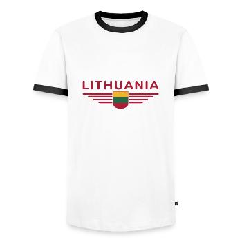 Lithuania T-Shirt – Pride and Style - Men's Ringer Shirt - white/black - Front - AI Model Female 172 light (172cm) & AI Model Male 178 dark (178cm)