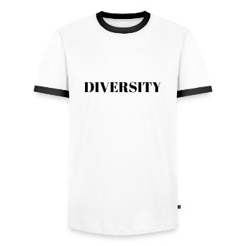 Diversity Gift Racism Human Rights LGBT - Men's Ringer Shirt - white/black - Front - AI Model Female 172 light (172cm) & AI Model Male 178 dark (178cm)