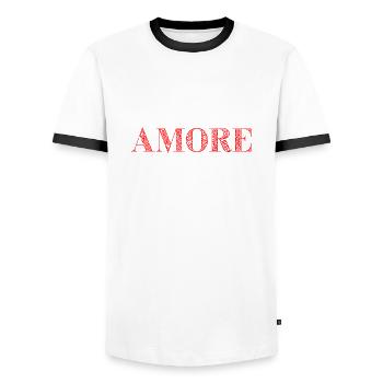 AMORE gift idea quote Italian love - Men's Ringer Shirt - white/black - Front - AI Model Female 172 light (172cm) & AI Model Male 178 dark (178cm)