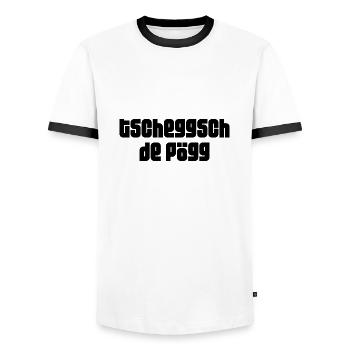 tscheggsch de Pögg Schweizerdeutsch - Männer Kontrast-T-Shirt - Weiß/Schwarz - Vorne - AI Model Female 172 light (172cm) & AI Model Male 178 dark (178cm)