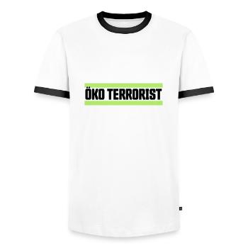 Eco terrorist - Men's Ringer Shirt - white/black - Front - AI Model Female 172 light (172cm) & AI Model Male 178 dark (178cm)