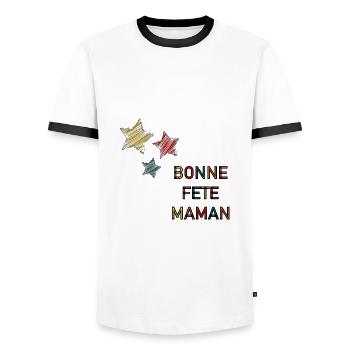 BONNE FÊTE. FÊTE DES MÈRES. FÊTE DES PÈRES. FÊTE - T-shirt contrasté Homme - blanc/noir - Devant - AI Model Female 172 light (172cm) & AI Model Male 178 dark (178cm)