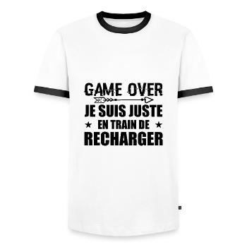 Game Over ? Je Suis Juste En Train De Recharger - T-shirt contrasté Homme - blanc/noir - Devant - AI Model Female 172 light (172cm) & AI Model Male 178 dark (178cm)