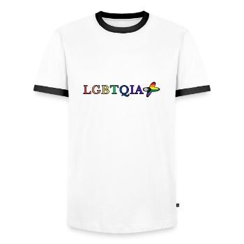 LGBTQIA+ - Men's Ringer Shirt - white/black - Front - AI Model Female 172 light (172cm) & AI Model Male 178 dark (178cm)