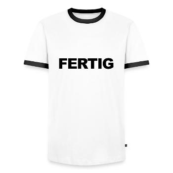 Fertig - Feierabend, ich habe Fertig! Männer, Dame - Männer Kontrast-T-Shirt - Weiß/Schwarz - Vorne - AI Model Female 172 light (172cm) & AI Model Male 178 dark (178cm)