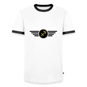 Sternzeichen Schütze, exklusives T-Shirt Design - Männer Kontrast-T-Shirt - Weiß/Schwarz - Vorne - AI Model Female 172 light (172cm) & AI Model Male 178 dark (178cm)