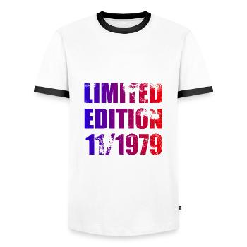 45e anniversaire Edition limitée 11/1979 - T-shirt contrasté Homme - blanc/noir - Devant - AI Model Female 172 light (172cm) & AI Model Male 178 dark (178cm)