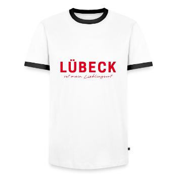 Lübeck T-Shirt – Perfect for fans - Men's Ringer Shirt - white/black - Front - AI Model Female 172 light (172cm) & AI Model Male 178 dark (178cm)