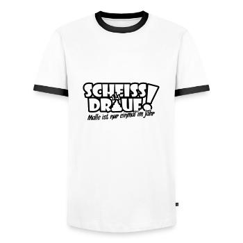 Scheiß drauf. Malle ist nur 1x im Jahr - Männer Kontrast-T-Shirt - Weiß/Schwarz - Vorne - AI Model Female 172 light (172cm) & AI Model Male 178 dark (178cm)
