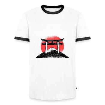 Japan Mount Fuji Shrine Shinto Shrine Japanese - Men's Ringer Shirt - white/black - Front - AI Model Female 172 light (172cm) & AI Model Male 178 dark (178cm)