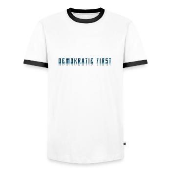 Demokratie - Männer Kontrast-T-Shirt - Weiß/Schwarz - Vorne - AI Model Female 172 light (172cm) & AI Model Male 178 dark (178cm)
