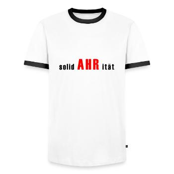 We AHR together | Ahrtal Hochwasser SolidAHRität - Männer Kontrast-T-Shirt - Weiß/Schwarz - Vorne - AI Model Female 172 light (172cm) & AI Model Male 178 dark (178cm)