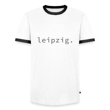 leipzig. - Männer Kontrast-T-Shirt - Weiß/Schwarz - Vorne - AI Model Female 172 light (172cm) & AI Model Male 178 dark (178cm)