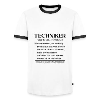 Techniker Definition - Männer Kontrast-T-Shirt - Weiß/Schwarz - Vorne - AI Model Female 172 light (172cm) & AI Model Male 178 dark (178cm)