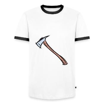 Dessin de hache / hache de pompier. Pompier. - T-shirt contrasté Homme - blanc/noir - Devant - AI Model Female 172 light (172cm) & AI Model Male 178 dark (178cm)