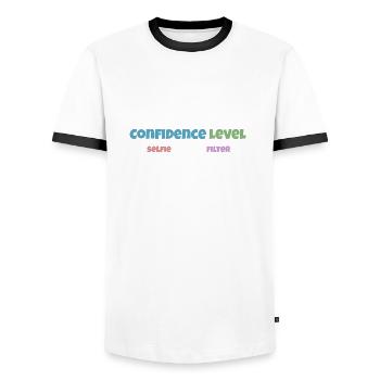 Confidence Level - Men's Ringer Shirt - white/black - Front - AI Model Female 172 light (172cm) & AI Model Male 178 dark (178cm)