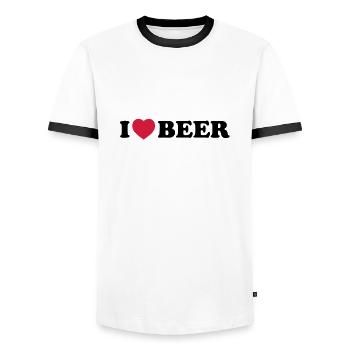 I love beer - Men's Ringer Shirt - white/black - Front - AI Model Female 172 light (172cm) & AI Model Male 178 dark (178cm)