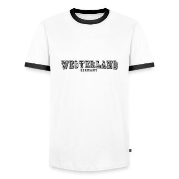 Westerland - Männer Kontrast-T-Shirt - Weiß/Schwarz - Vorne - AI Model Female 172 light (172cm) & AI Model Male 178 dark (178cm)