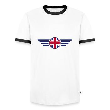 Ich liebe Vereinigtes Königreich, Eleganz Stil - Männer Kontrast-T-Shirt - Weiß/Schwarz - Vorne - AI Model Female 172 light (172cm) & AI Model Male 178 dark (178cm)