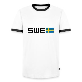 Schweden - Männer Kontrast-T-Shirt - Weiß/Schwarz - Vorne - AI Model Female 172 light (172cm) & AI Model Male 178 dark (178cm)