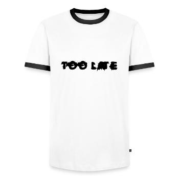 Too late letters bloody bloody font Vector - Men's Ringer Shirt - white/black - Front - AI Model Female 172 light (172cm) & AI Model Male 178 dark (178cm)