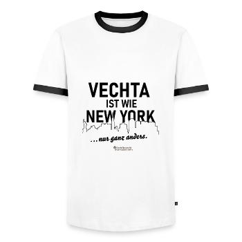 Vechta T-Shirt Spruch wie New York - Männer Kontrast-T-Shirt - Weiß/Schwarz - Vorne - AI Model Female 172 light (172cm) & AI Model Male 178 dark (178cm)
