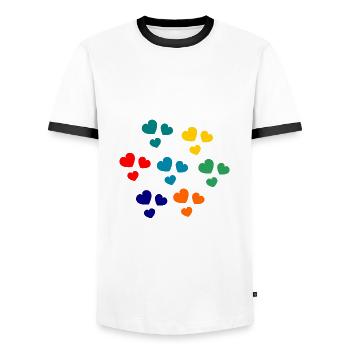 MAMA. MUTTERTAG. SCHÖNEN MUTTERTAG. ICH LIEBE DICH - Männer Kontrast-T-Shirt - Weiß/Schwarz - Vorne - AI Model Female 172 light (172cm) & AI Model Male 178 dark (178cm)