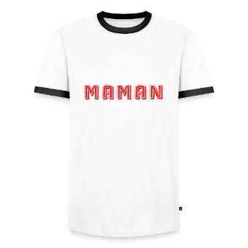 MAMAN. FÊTE DES MÈRES. BONNE FÊTE MAMAN. NOËL - T-shirt contrasté Homme - blanc/noir - Devant - AI Model Female 172 light (172cm) & AI Model Male 178 dark (178cm)