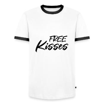 Free kisses - Men's Ringer Shirt - white/black - Front - AI Model Female 172 light (172cm) & AI Model Male 178 dark (178cm)