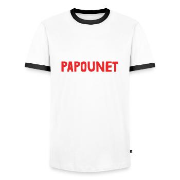 PAPOUNET. PAPA. FÊTE DES PÈRES. BONNE FÊTE PAPA - T-shirt contrasté Homme - blanc/noir - Devant - AI Model Female 172 light (172cm) & AI Model Male 178 dark (178cm)