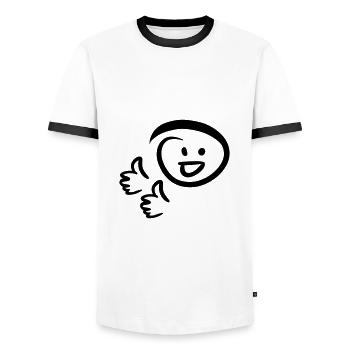 Well done! Face smiles two thumbs up. - Men's Ringer Shirt - white/black - Front - AI Model Female 172 light (172cm) & AI Model Male 178 dark (178cm)