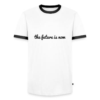 l'avenir dit maintenant l'avenir dit maintenant - T-shirt contrasté Homme - blanc/noir - Devant - AI Model Female 172 light (172cm) & AI Model Male 178 dark (178cm)