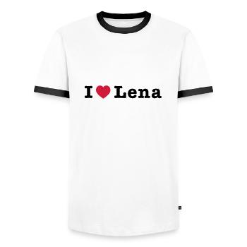 J'aime Lena 1 - T-shirt contrasté Homme - blanc/noir - Devant - AI Model Female 172 light (172cm) & AI Model Male 178 dark (178cm)
