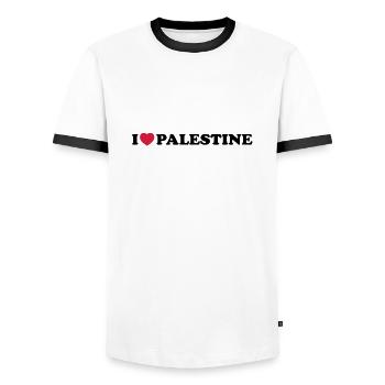 I love palestine - Männer Kontrast-T-Shirt - Weiß/Schwarz - Vorne - AI Model Female 172 light (172cm) & AI Model Male 178 dark (178cm)
