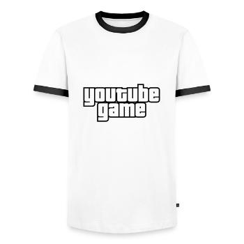 Youtube Game - Men's Ringer Shirt - white/black - Front - AI Model Female 172 light (172cm) & AI Model Male 178 dark (178cm)