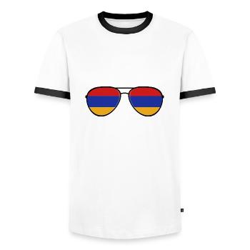 Armenia Armenia Sunglasses Armenian Flag Flag - Men's Ringer Shirt - white/black - Front - AI Model Female 172 light (172cm) & AI Model Male 178 dark (178cm)