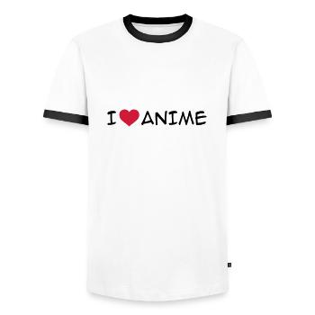 I love anime - Men's Ringer Shirt - white/black - Front - AI Model Female 172 light (172cm) & AI Model Male 178 dark (178cm)