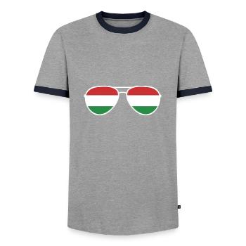 Ungarn Hungary Flagge Sonnenbrille Ungarisch - Männer Kontrast-T-Shirt - Grau/Navy  - Vorne - AI Model Female 172 light (172cm) & AI Model Male 178 light (178cm)