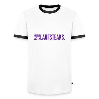 MODELS essen Lauf STEAKS +++ Funny and New Design! - Männer Kontrast-T-Shirt - Weiß/Schwarz - Vorne - AI Model Female 172 light (172cm) & AI Model Male 178 dark (178cm)