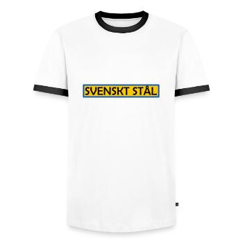 Schwedischer Stahl - Männer Kontrast-T-Shirt - Weiß/Schwarz - Vorne - AI Model Female 172 light (172cm) & AI Model Male 178 dark (178cm)