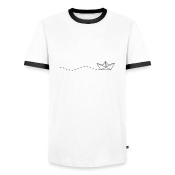 Papierschiffchen - Männer Kontrast-T-Shirt - Weiß/Schwarz - Vorne - AI Model Female 172 light (172cm) & AI Model Male 178 dark (178cm)