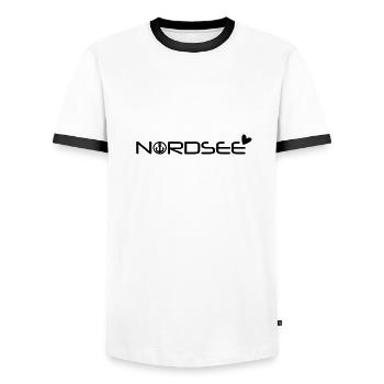Nordsee mit Anker und Herz [black] - Männer Kontrast-T-Shirt - Weiß/Schwarz - Vorne - AI Model Female 172 light (172cm) & AI Model Male 178 dark (178cm)