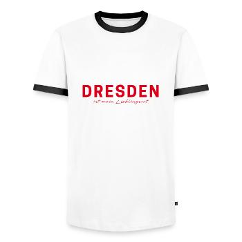 T-shirt Dresde – pour les fans et les amoureux - T-shirt contrasté Homme - blanc/noir - Devant - AI Model Female 172 light (172cm) & AI Model Male 178 dark (178cm)