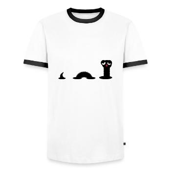 Early Worm / Early Worm (3c) - Men's Ringer Shirt - white/black - Front - AI Model Female 172 light (172cm) & AI Model Male 178 dark (178cm)