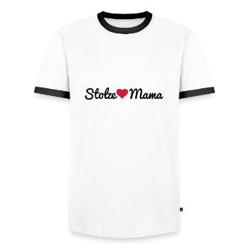 Stolze Mama - Männer Kontrast-T-Shirt - Weiß/Schwarz - Vorne - AI Model Female 172 light (172cm) & AI Model Male 178 dark (178cm)